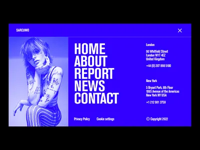 Brutal and Clean Menu Page Concept blue clean graphic design interface menu modern navigation swiss tattoo typography ui ux vibrant web web design website woman
