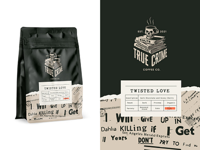 True Crime Coffee Co. badge design bold design branding coffee coffee bag coffee logo customtype graphic design handdrawn horror art icon ill illustration illustrator logo minimal design skull ui vector