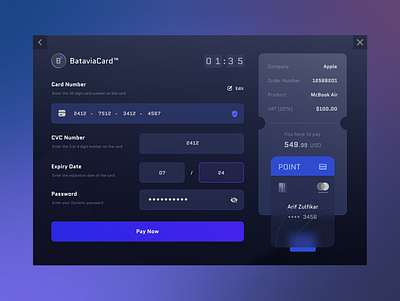 BataviaCard Payment Gateway - Dark Version app bill branding card dark mode dashboard form nft payment ticket tix verification