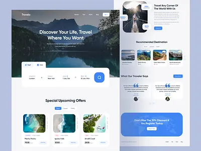 Travelo - Travel Landing Page Design adventure agency design flight app home page landingpage psd template travel travelo trip typography ui design ux design vacation