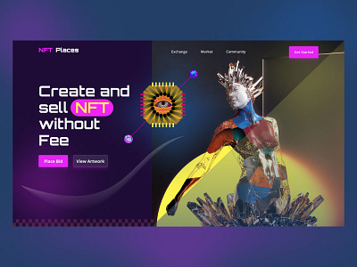 NFT Marketplace Header artwork clean creative design digitalart landing landing page nft nftart ui ui design ux web webdesign website