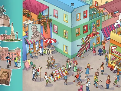 Traveling around America childrenillustration educational illustration illustration infographic non fiction schoolbook wimmelbunch