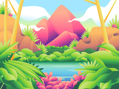 The Colorful View Of Jungle Scenery artist beauty colorful fun illustration jungle leaf natural nature sky soft vector