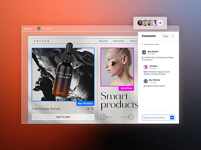 Live comments bottle collaboration comment comments concurrent editing cosmetics design editor x graphic design live product shop site skin skin care store teamwork ui web design website