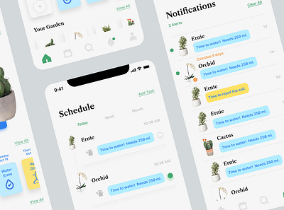 Plant Scheduler // Mobile App app application care concept dashboard design illustration mobile notifications planner plant plants prototype schedule scheduler scheduling tracker ui ux