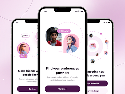 Friendzy - Dating & Social App UI Kit app chat couple dating design illustration ios lifestyle login love match minimal mobile app modern onboarding social ui ui design ux