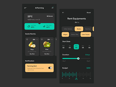 Smart Farm_Dark ai app ui card ui clean dark theme farmers farming app feature filter ios app mobile app product design shopping smart farm typography ui ui ux user experience ux web app