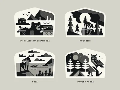 Craft Sodas alaska animal badge bear beer beer can branding craft denali geometric illustration label logo logotype moose nature owl packaging soda wolf