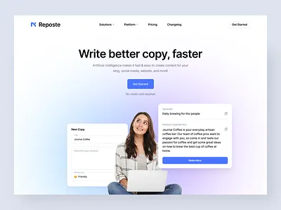 Reposte - Landing Page agency ai brand branding content copy copywriting design home identity interactive landing page logo minimal mobile ui ux video web design website