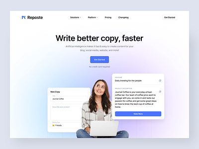 Reposte - Landing Page agency ai brand branding content copy copywriting design home identity interactive landing page logo minimal mobile ui ux video web design website