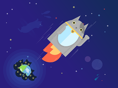 Rocket Cat cat design illustration planet rocket space star