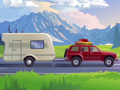 Incredible😍 GIF Animation for Truck🚚 on Road affinity art cloud deco design graphic design illustration jeep lake landscape motion mountains poster scenery sky suv vector vehicle vista