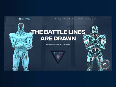 Alpha Guardians NFT Landing Page 3d alpha guardians animation crypto design graphic design interface landing page mint motion graphics nft robots ui user experience user interface ux web web design website website design