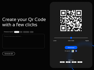 QR Code Generator Web App 2022 3d agency animation app black branding code cuberto design figma graphic design logo motion graphics qoulio qr ui web web app