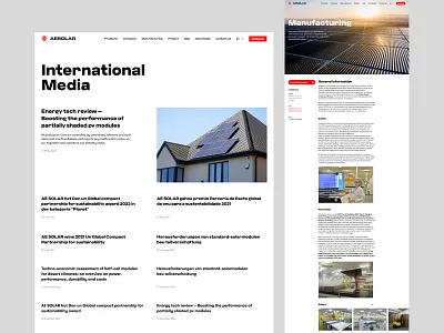 Media page for AE Solar. German Manufacturer Of Solar Panels ae solar eco ecommerce efficient solar panel energy energy industry european german manufacturer germany high quality products high quality solar panels landing page media page power products solar solar energy solar panel ukraine