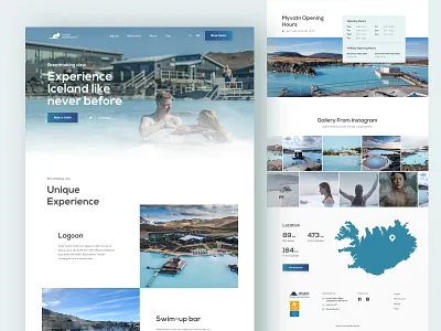 Web design for the geothermal nature baths, Mývatn design geothermal geothermal pools hero section iceland instagram feed map design prismic tourism tourism iceland ui viska web design web development