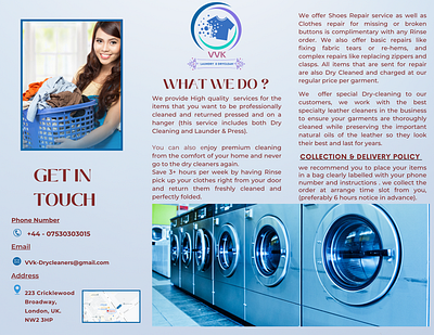 leaflet design for dry cleaning in London branding graphic design logo motion graphics ui