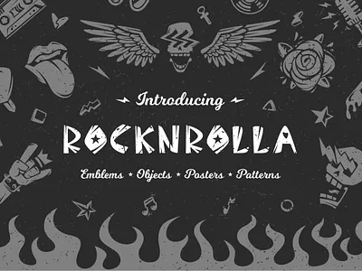 Rocknrolla branding clipart clothing design electric guitar elements emblem fire graphic design heavy metal logo objects icon oldschool pattern poster rock font rock music rock n roll stickers vector texture vintage