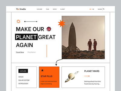 Planet Tour website template box design branding clean education flat design landing page minimal modern planet planet landing page science squire design template tourism travel trending design website