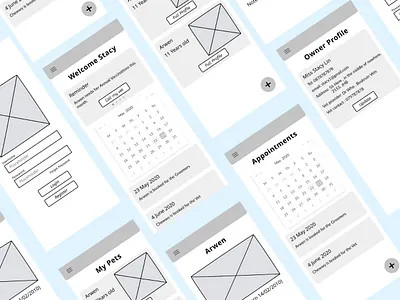 Wireframing - Pet Care app design mobile app mobile ui pet care pets vet wire frame wireframe
