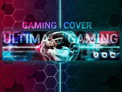 Gaming Social Media Cover And Banner Design adobe photoshop advertising banner banner design blue colorful cover creative design game gaming gradient graphic graphic design marketing modern social social media cover youtube banner youtube cover
