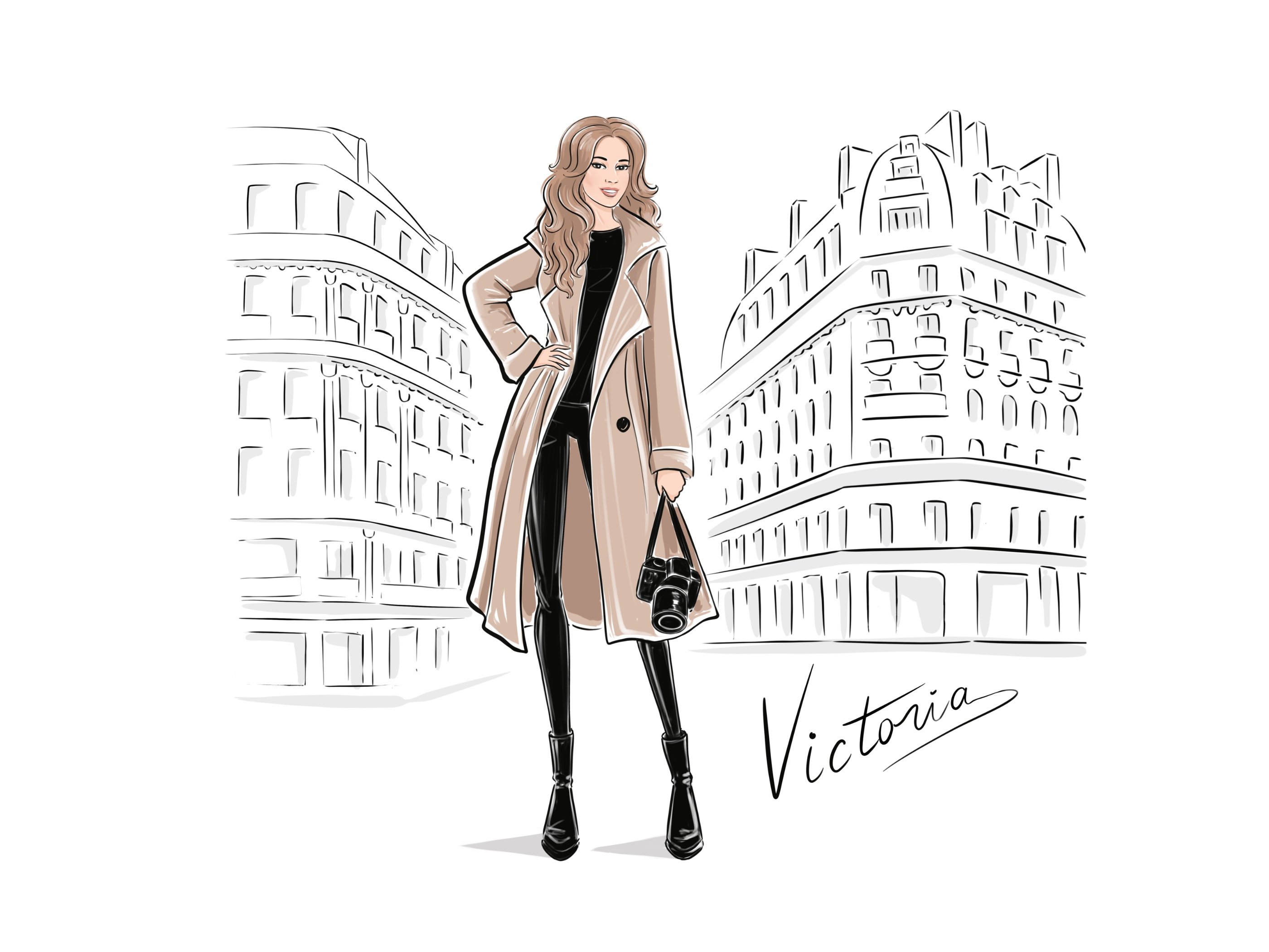 Fashion illustration. Portrait of a woman in Paris avatar black and white caricature city drawing elegant face fashion fiminine hand drawn illustration line drawing lineart luxury paris people photographer portrait sketch woman