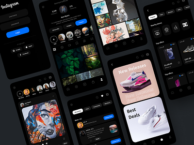 Instagram Concept Redesign #08 app clean concept creative dark dark mode dark theme design instagram minimal modern product design redesign ui user interface