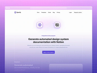 Hero animation animation api apps connection data design api design token figma gradient grid landing notion prototype pulse purple transfer white wireframe