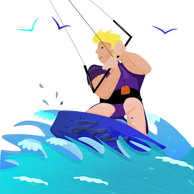 Kitesurfing adobe illustrator flat illustration vector