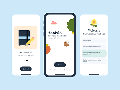 Foodvisor | Onboarding design illustration illustrations interface mobile mobile app mobile ui onboard onboarding onboarding screen ui ux walkthrough walkthroughs