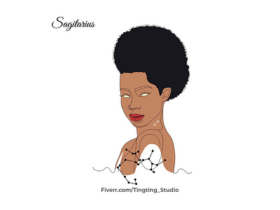 African American Sagitarius in Continuous Line fiverr