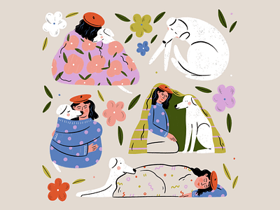 Monday Blues beret design dog emotions hand drawn hugs illustration illustrator love monday people pet procreate texture woman