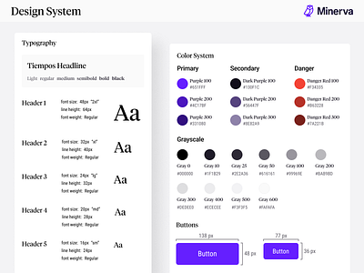 Minerva Design System components cratebind dark mode dark theme design agency design system figma light mode light theme made with figma purple system theme typography ui