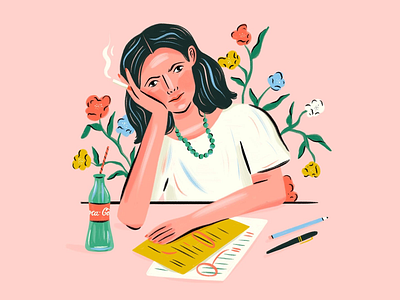 Joan Didion author cigarette design flowers hand drawn illustration illustrator joan didion people procreate smoke texture woman writing