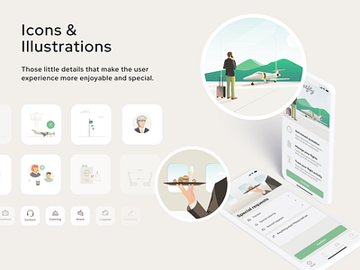 Icons & Illustration For Mobile App booking flight fly graphic design icon illustrated illustration ios app mobile app storytelling travel ui user experience user interface ux