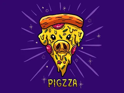 Waiter, there's a pig in my pizza! cartoon character drawing food funny illustration pig pigzza pizza pun