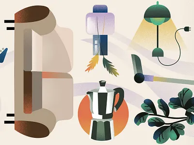 Household effects adobe illustrator adobe photoshop amsterdam coffee design dyson editorial holland household illustration interior lamp vase zwolle