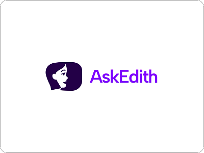AskEdith - Branding ai ask blocky branding dark edith face grotesque head illustration logo logo design minimal negative space person speech bubble sql violet woman