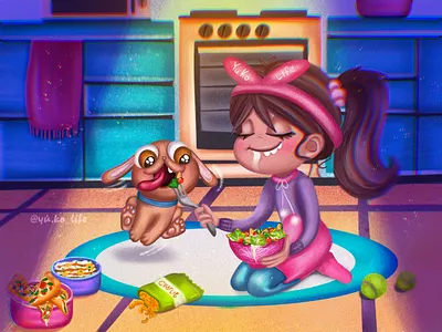 Girl YuKo and Sonoma artist artwork cartoon cartoon cartoonart cartoon character character characterdesign design dog drawing food foodlove yum foodpic foodporn hungry illustration inspiration kitchen logo ui