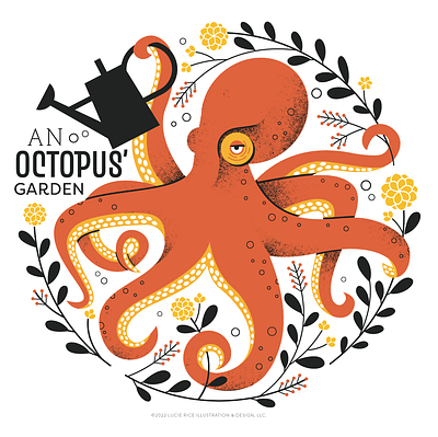 Octopus' Garden animal beatles children floral garden illustration mid century music octopus pattern retro