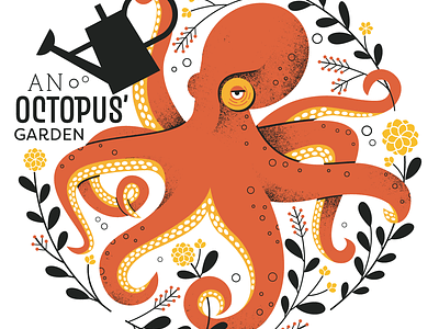 Octopus' Garden animal beatles children floral garden illustration mid century music octopus pattern retro