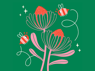 Buzzy Bees animal bees bloom bug buzz cute doodle flower fun grow illustration insect nature petal sparkle spot illustration spring springtime stripes whimsical