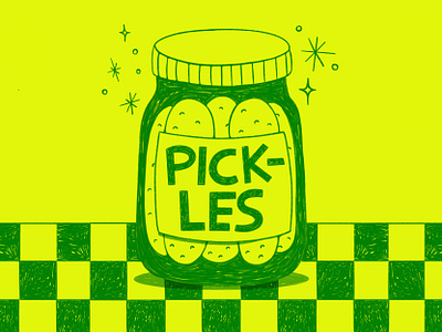 Pickles checkered cute food fun green illustration inktober jar midnight pickle procreate snack sparkle spot illustration veggie