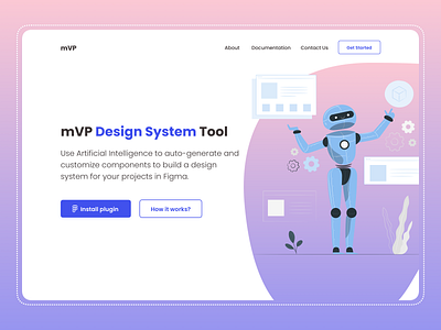 Design System Generator Landing Page application design system figma hackathon hero illustration junior designer landing page mvp plugin product sketch startup ui ui design ux web