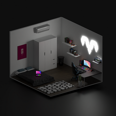 Isometric Bedroom 3d 3dand2d 3dblender art artstation b3d dailyrender graphic design isometric