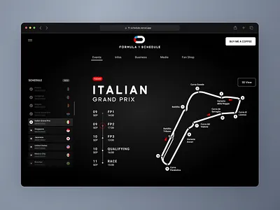 Formula One Schedule Website 3d 3d view animation branding calendar dark theme darkui date design effects formula 1 formula1 grand prix illustration logo path stepper ui ux vector