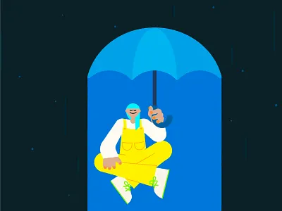 Calm in the storm ☔️ adobe illustrator care cute editorial illustration love neon overalls peace proportions rain self umbrella vector woman