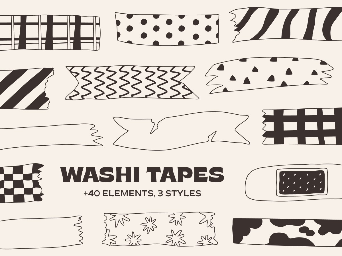 Washi Tapes - New Elements Set! design doodle flat freebie gif graphic design illustration illustrator minimal modern vector washi tapes