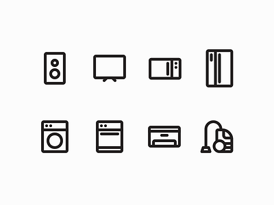 Home appliances icons air conditioner icon dishwasher icon icons illustration microwave icon refrigerator icon speaker icon tv icon ui vacuum cleaner icon washing machine icon