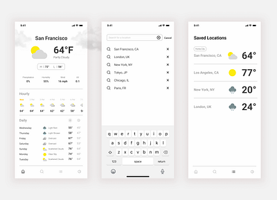 Weather // Mobile App app application branding clean concept dashboard design illustration logo minimal mobile prototype simple ui ux vector weather